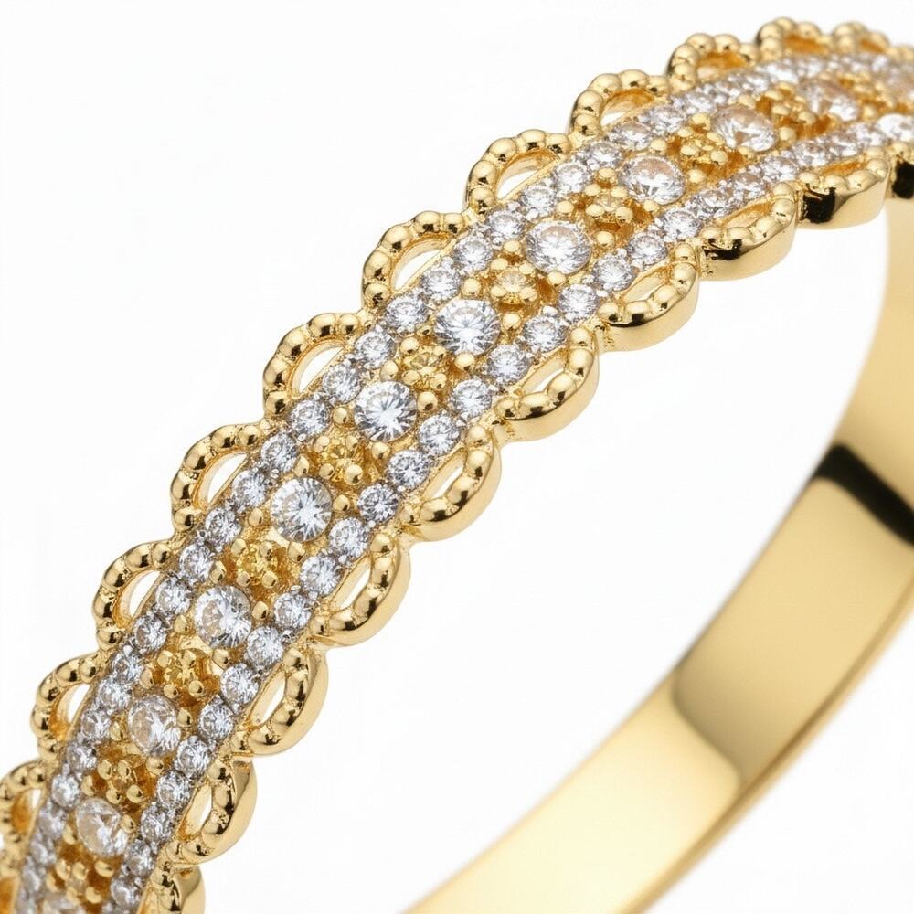 Marchesa Gold Tone Crystal Pavé Hinged Bangle Bracelet - Picture 2 of 3